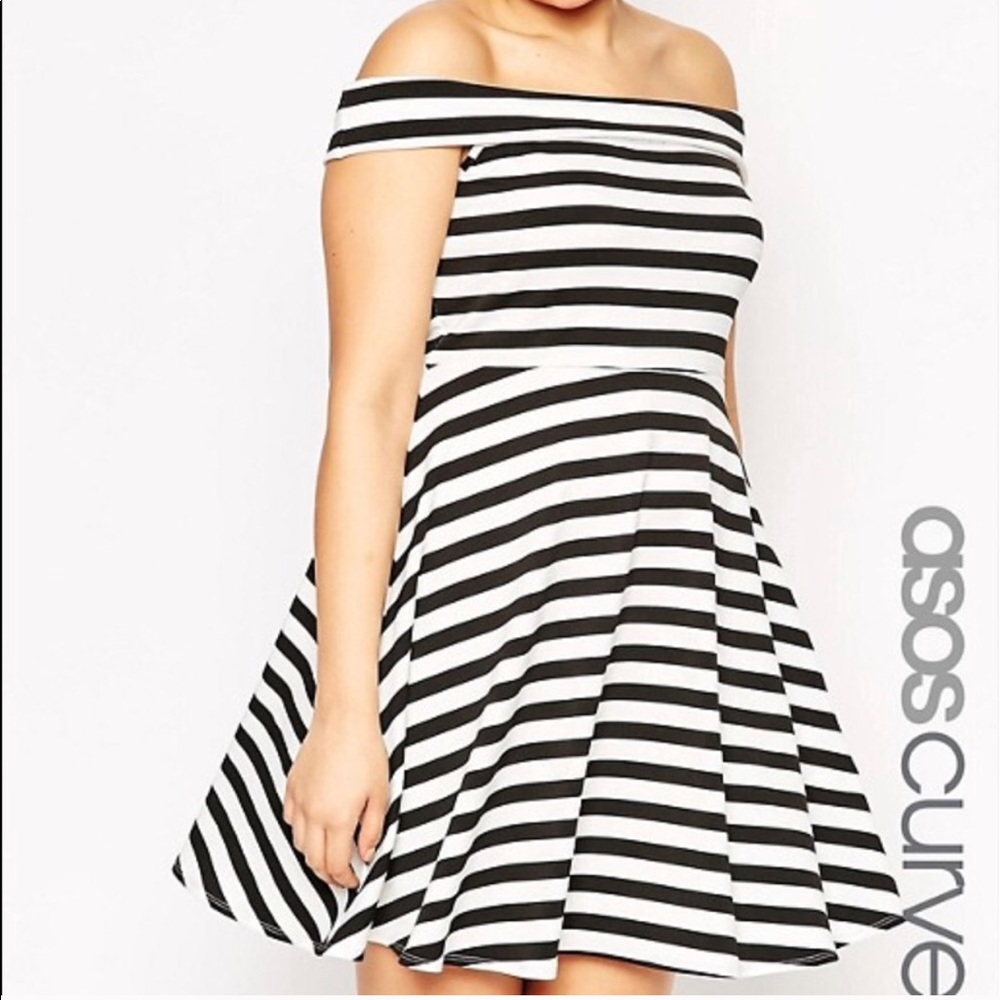 Asos Curve Striped off-shoulder dress